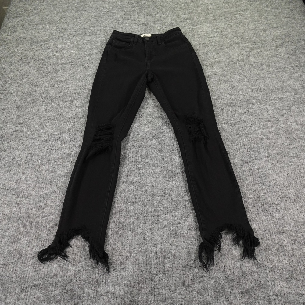 L'AGENCE High Line Jeans Womens 25 Black Skinny Destructed Hem‎ Saturated USA